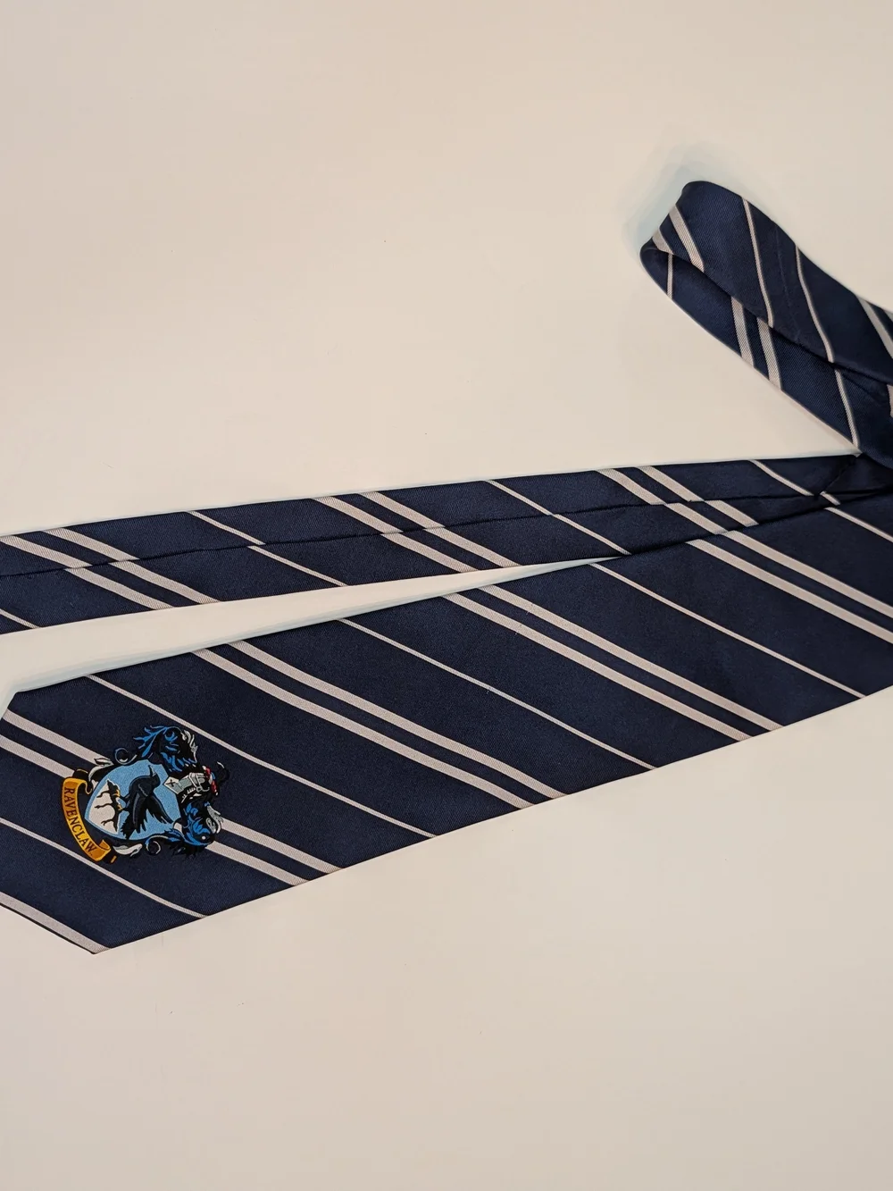 Ravenclaw Crest Navy and White Striped  Tie